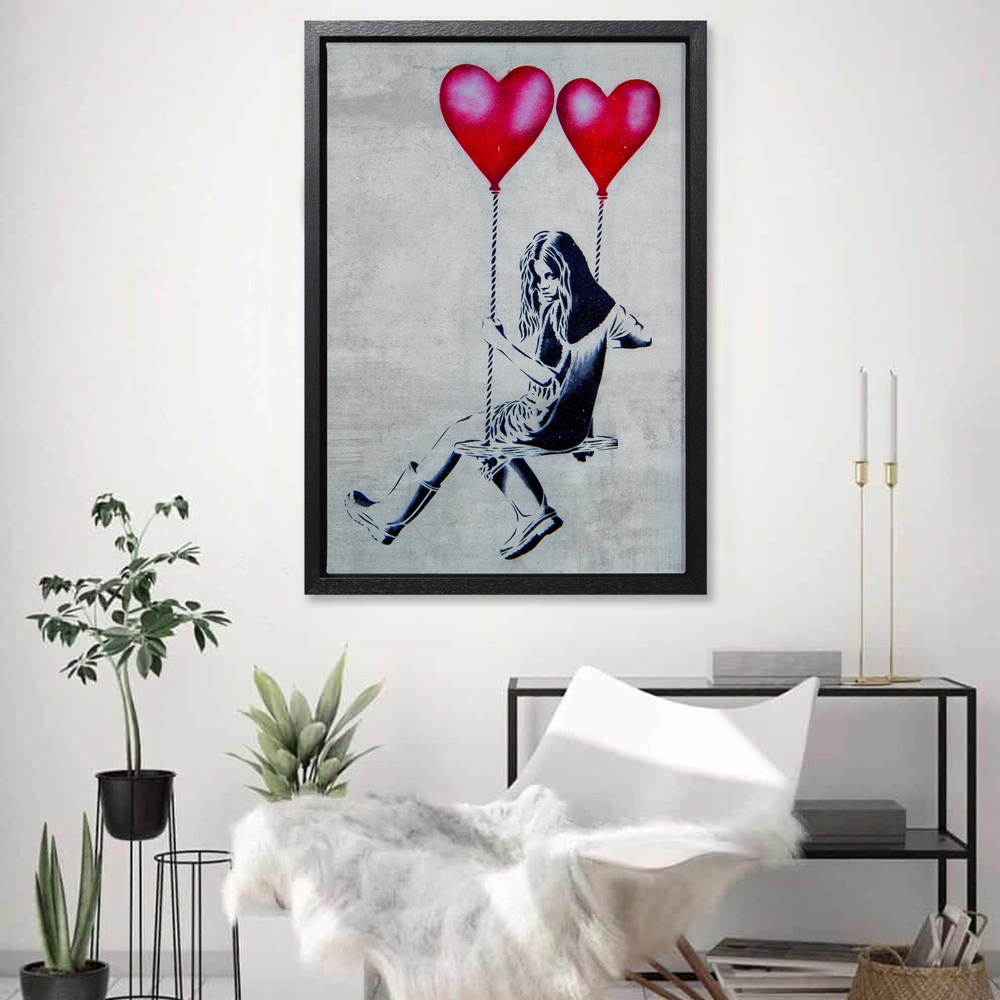 Heart Balloon Swing Girl Canvas Art Print