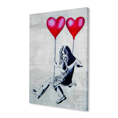 Heart Balloon Swing Girl Canvas Art Print
