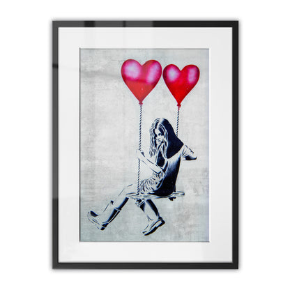 Heart Balloon Swing Girl Framed Art Print
