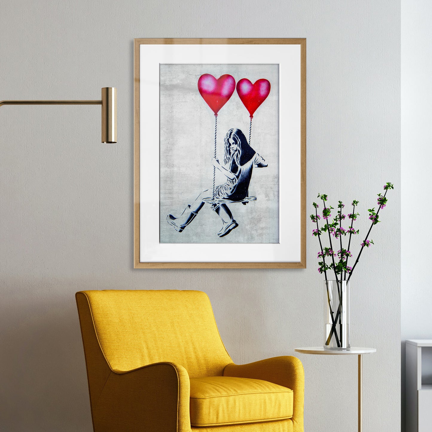 Heart Balloon Swing Girl Framed Art Print