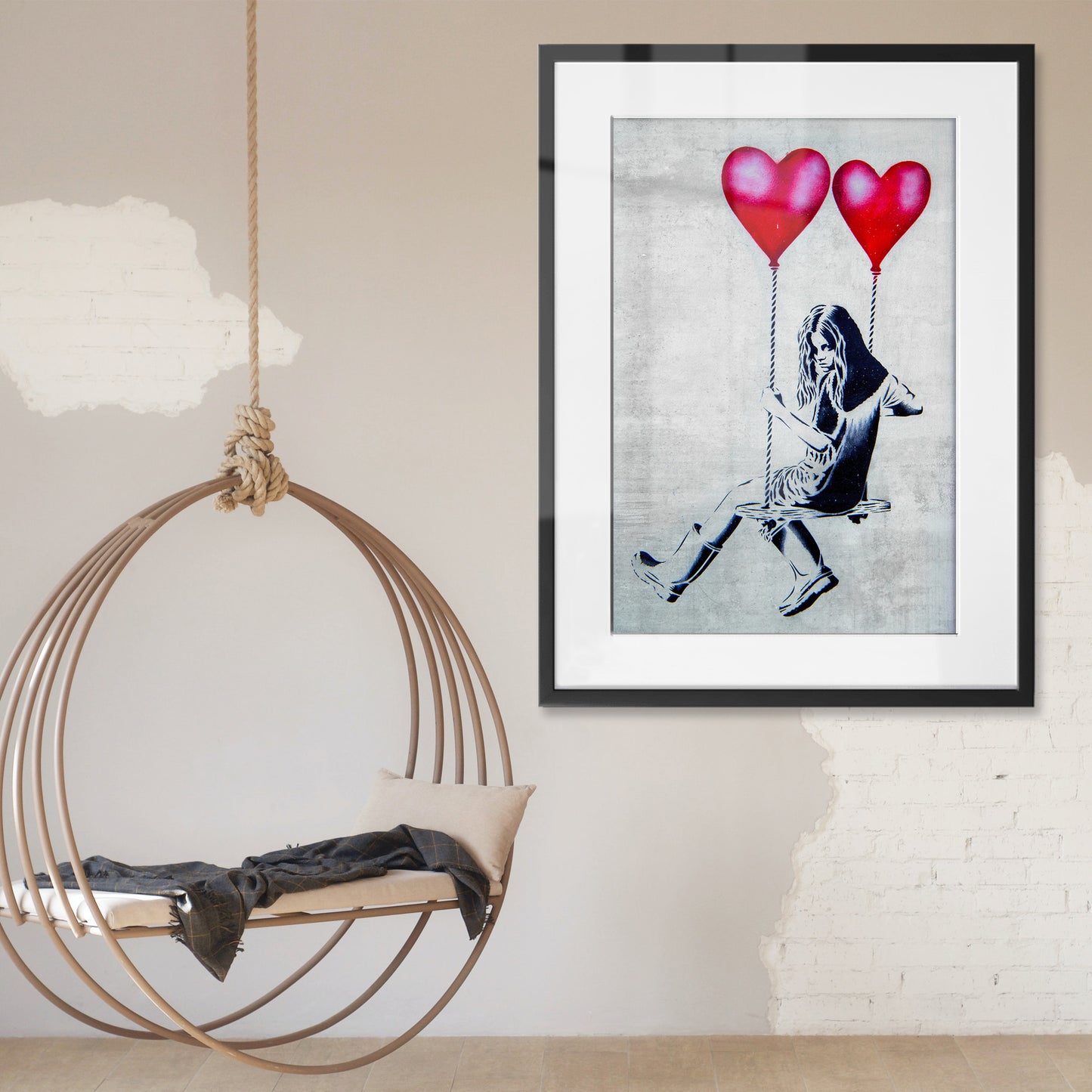 Heart Balloon Swing Girl Framed Art Print