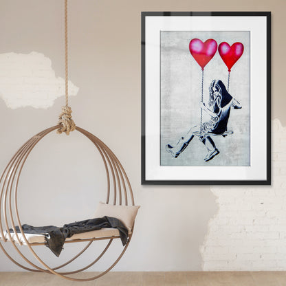 Heart Balloon Swing Girl Framed Art Print