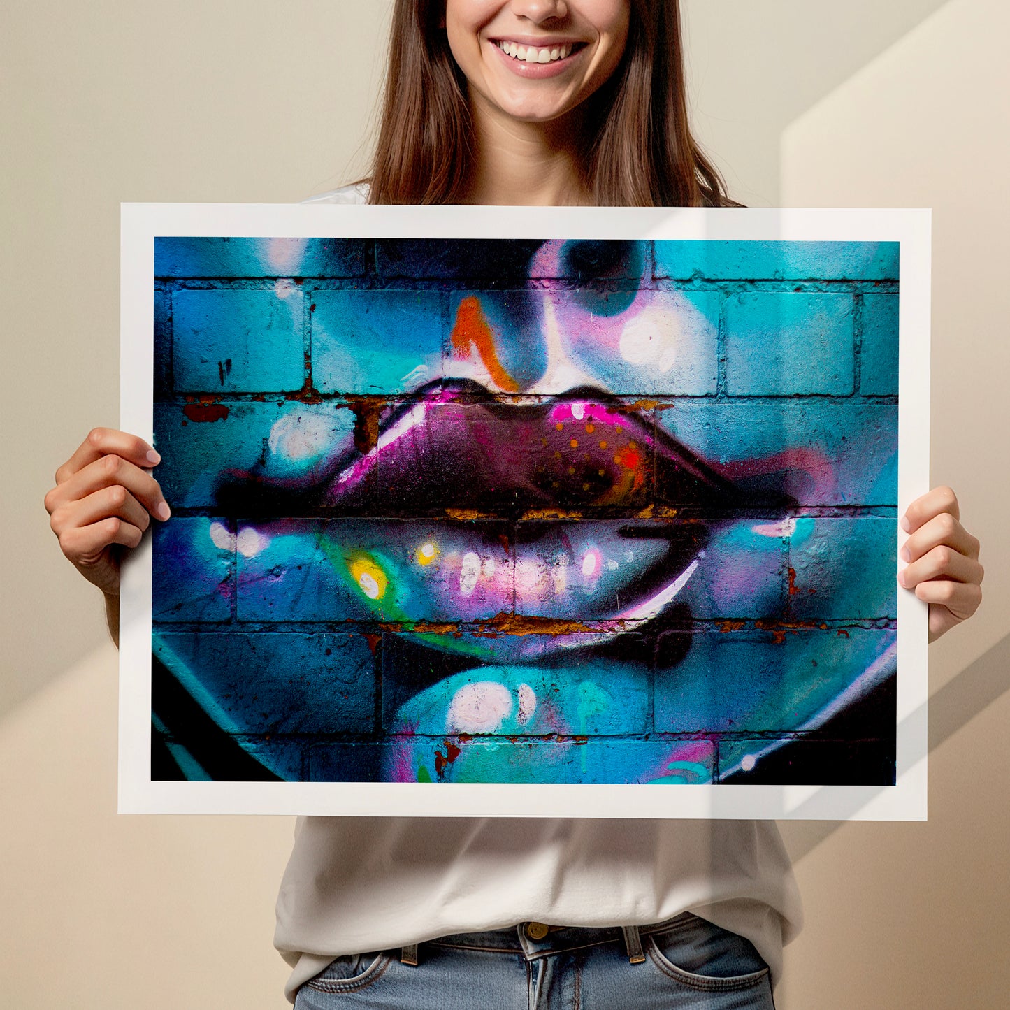 Purple Lips Graffiti Poster Print