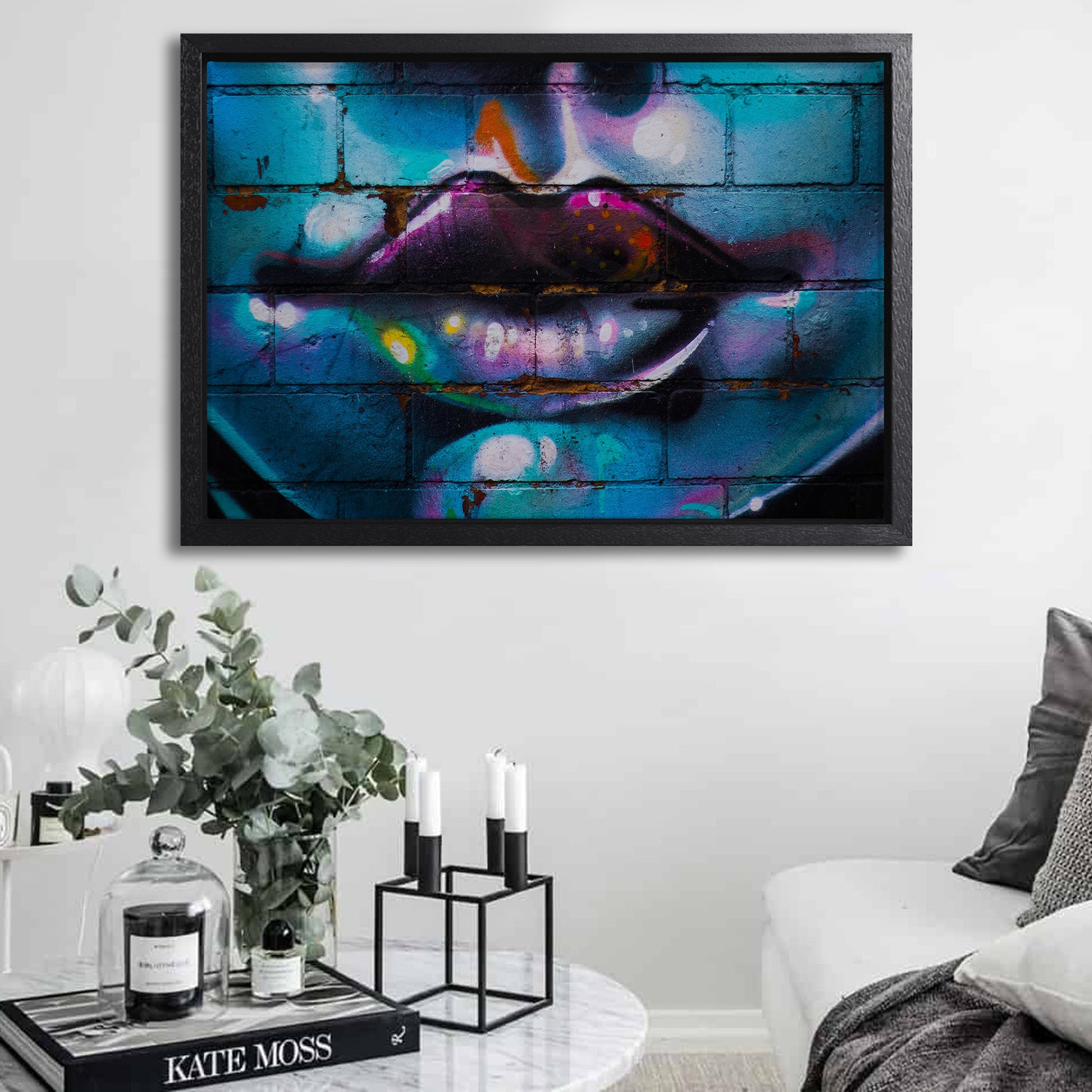 Purple Lips Graffiti Canvas Art Print
