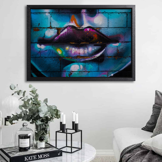 Purple Lips Graffiti Canvas Art Print