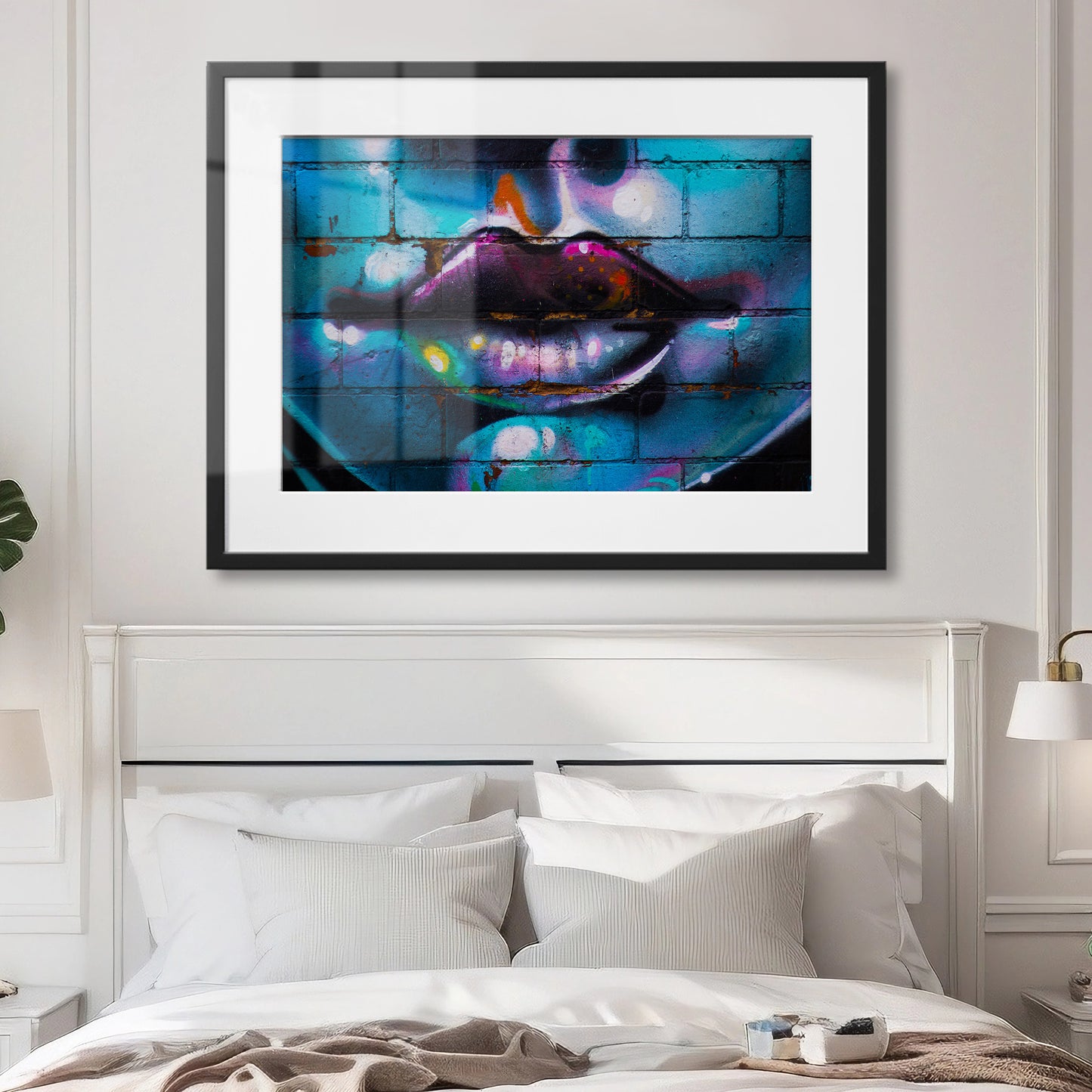 Purple Lips Graffiti Framed Art Print