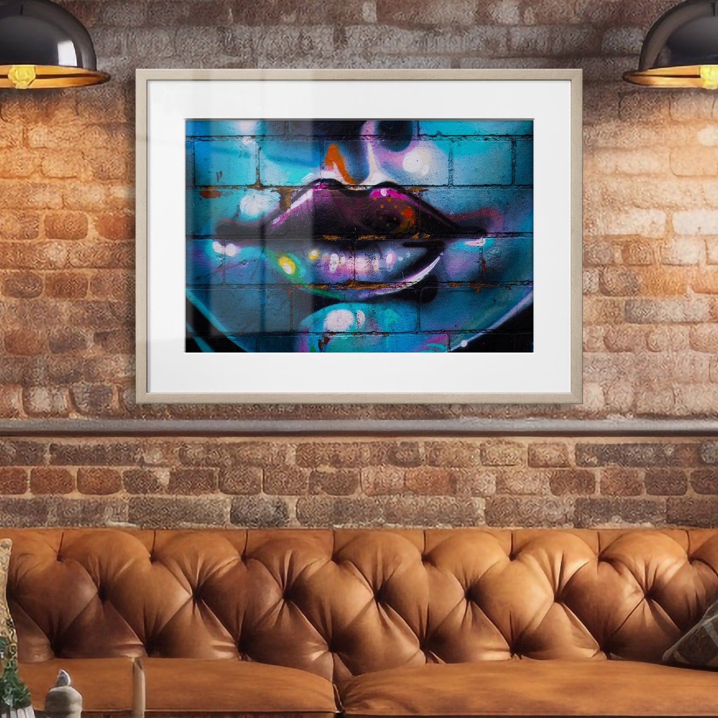 Purple Lips Graffiti Framed Art Print