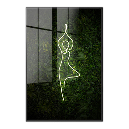Yoga Tree Pose Neon Acrylic Art Print