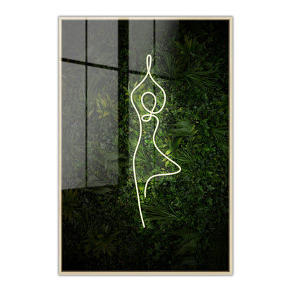 Yoga Tree Pose Neon Acrylic Art Print