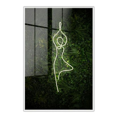 Yoga Tree Pose Neon Acrylic Art Print