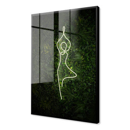 Yoga Tree Pose Neon Acrylic Art Print