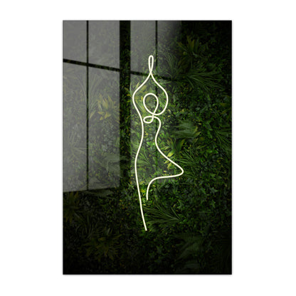 Yoga Tree Pose Neon Acrylic Art Print