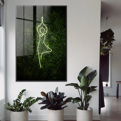 Yoga Tree Pose Neon Acrylic Art Print