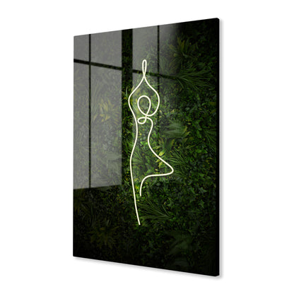 Yoga Tree Pose Neon Acrylic Art Print
