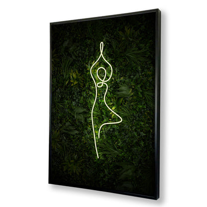 Yoga Tree Pose Neon Canvas Art Print