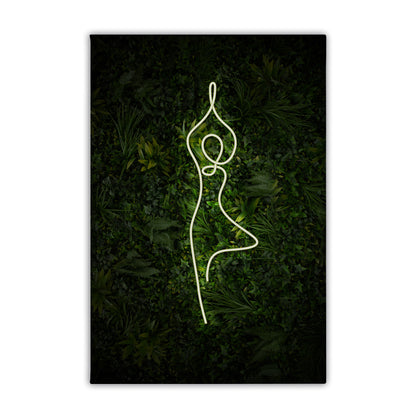 Yoga Tree Pose Neon Canvas Art Print