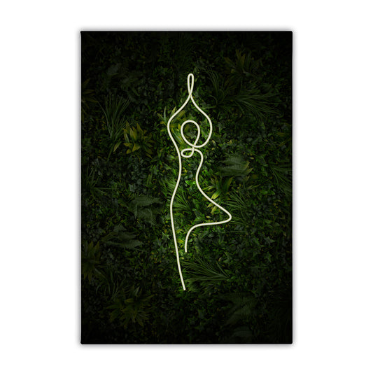 Yoga Tree Pose Neon Canvas Art Print