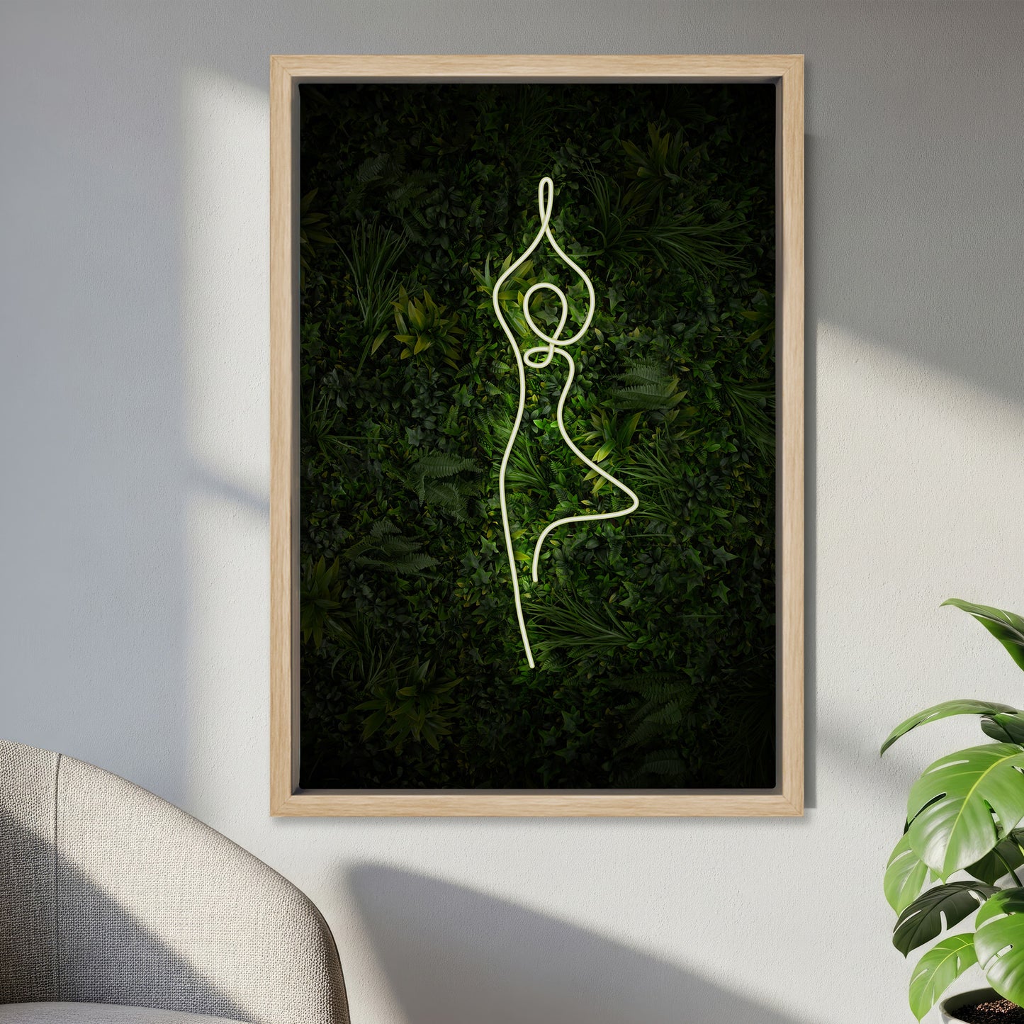 Yoga Tree Pose Neon Canvas Art Print