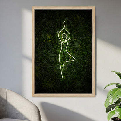 Yoga Tree Pose Neon Canvas Art Print