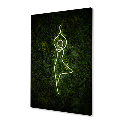 Yoga Tree Pose Neon Canvas Art Print