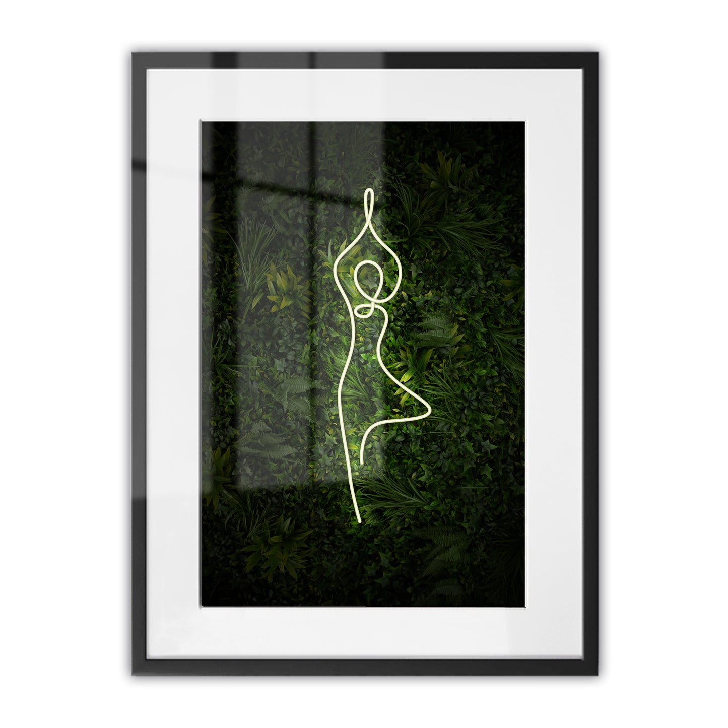 Yoga Tree Pose Neon Framed Art Print