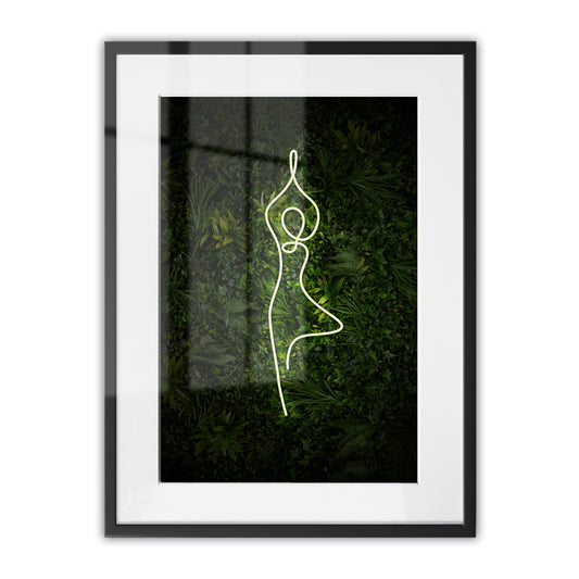 Yoga Tree Pose Neon Framed Art Print