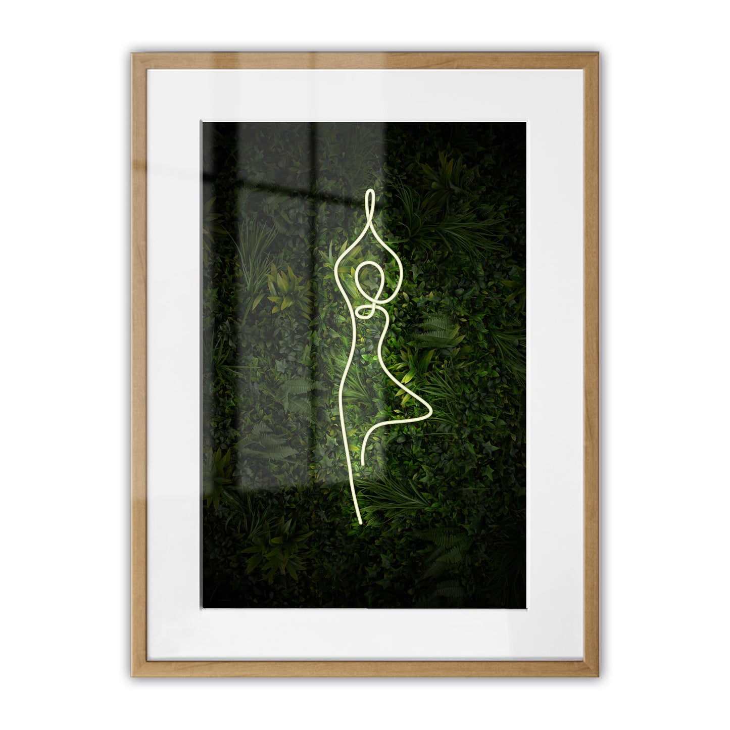 Yoga Tree Pose Neon Framed Art Print