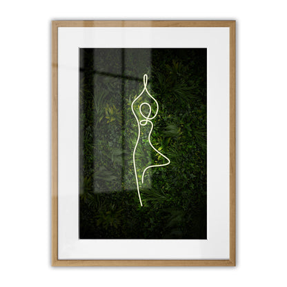 Yoga Tree Pose Neon Framed Art Print