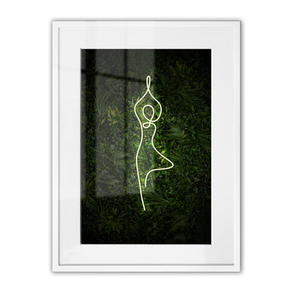 Yoga Tree Pose Neon Framed Art Print