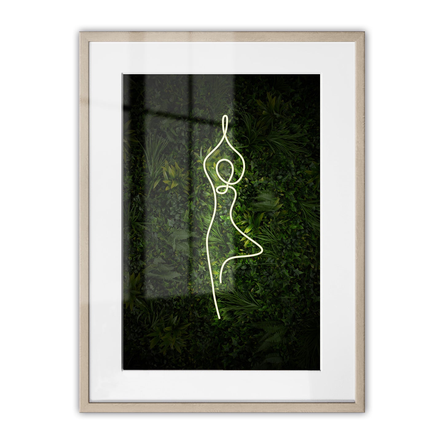 Yoga Tree Pose Neon Framed Art Print