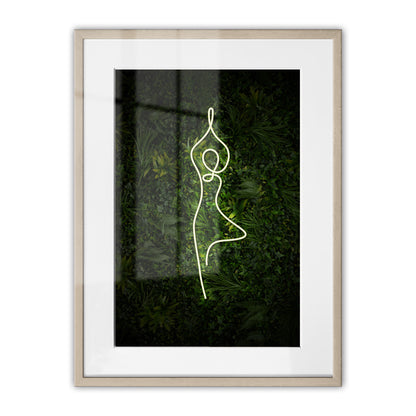 Yoga Tree Pose Neon Framed Art Print