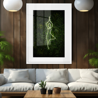 Yoga Tree Pose Neon Framed Art Print