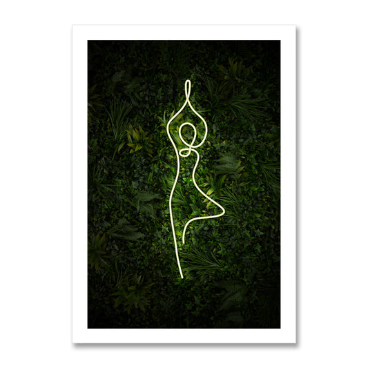 Yoga Tree Pose Neon Poster Print