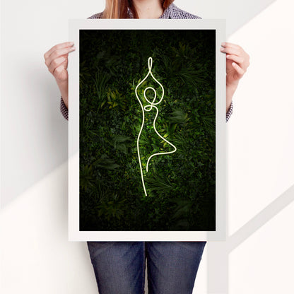 Yoga Tree Pose Neon Poster Print