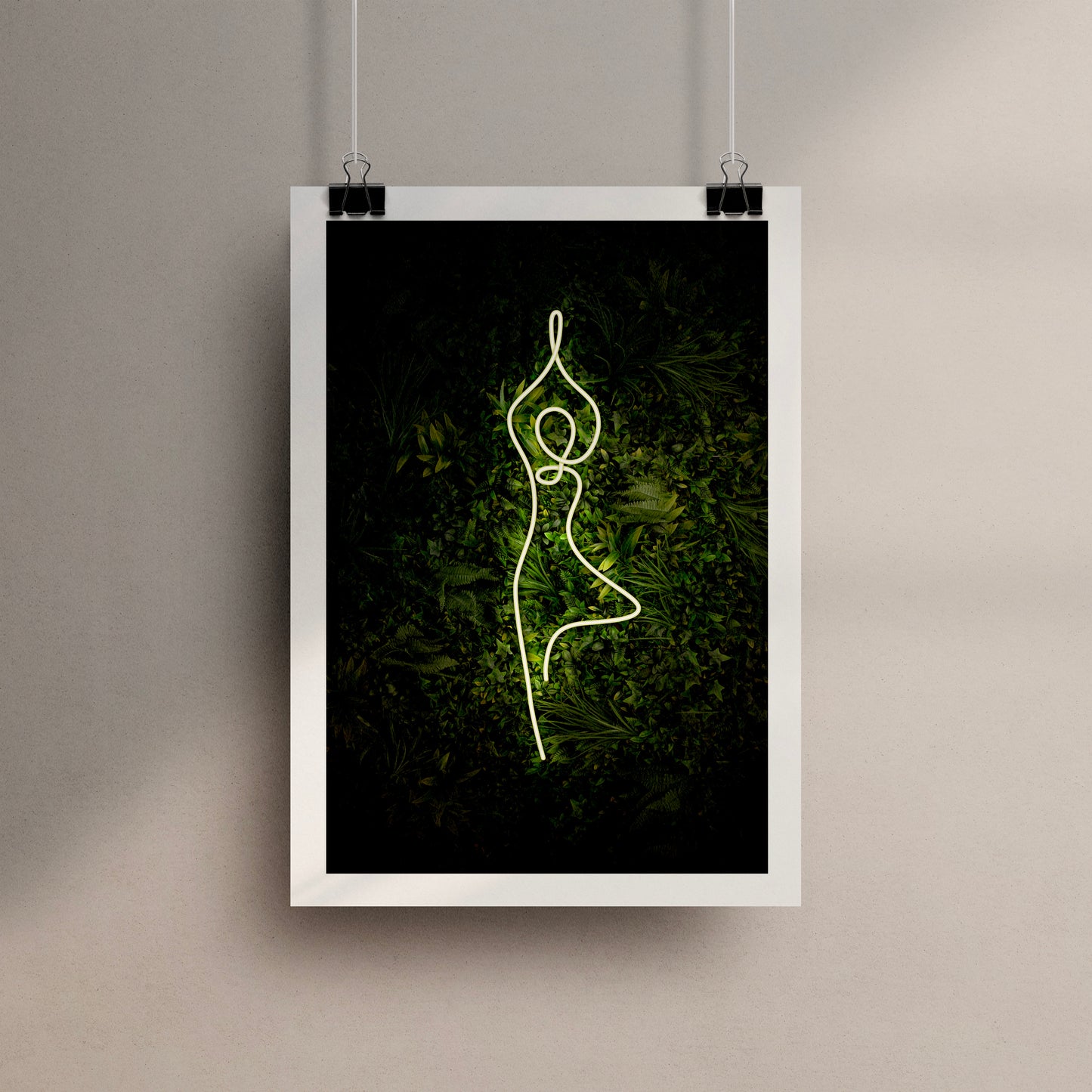 Yoga Tree Pose Neon Poster Print