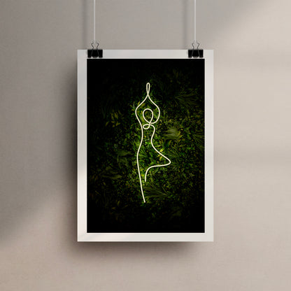 Yoga Tree Pose Neon Poster Print