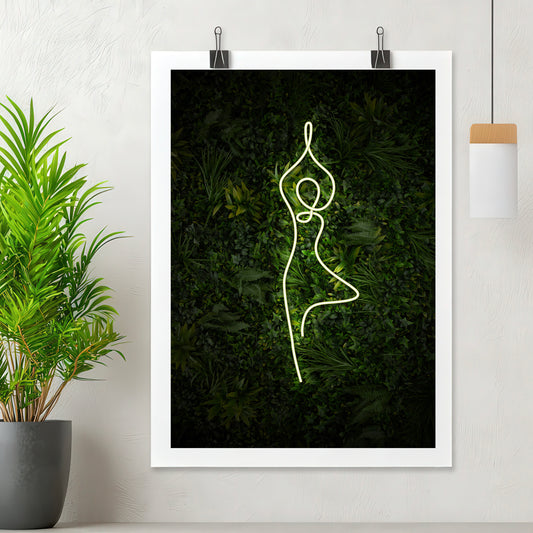 Yoga Tree Pose Neon Poster Print