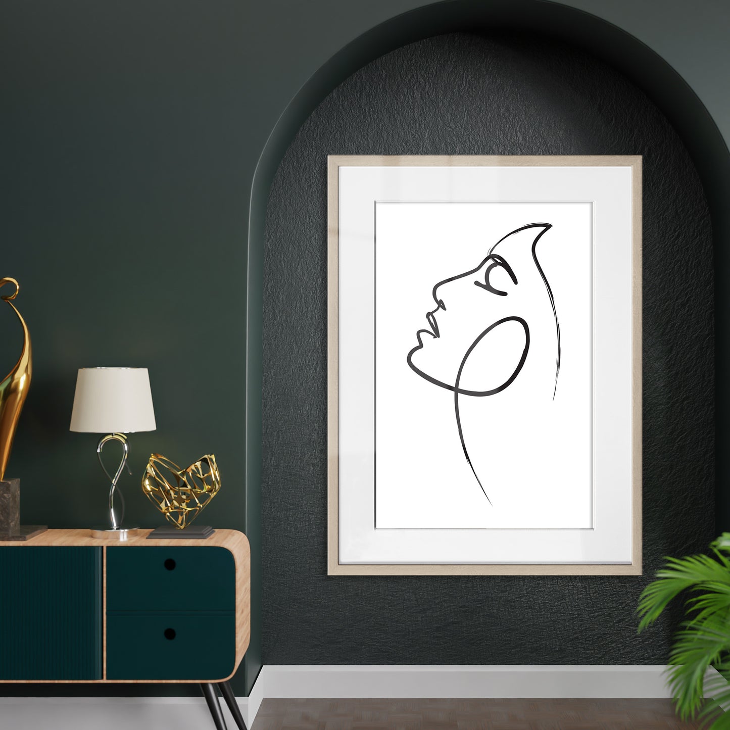 Womans Face Line Drawing Framed Art Print