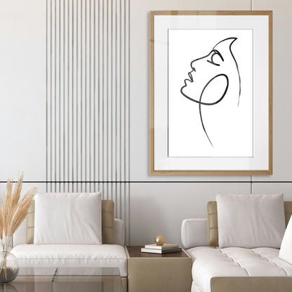 Womans Face Line Drawing Framed Art Print