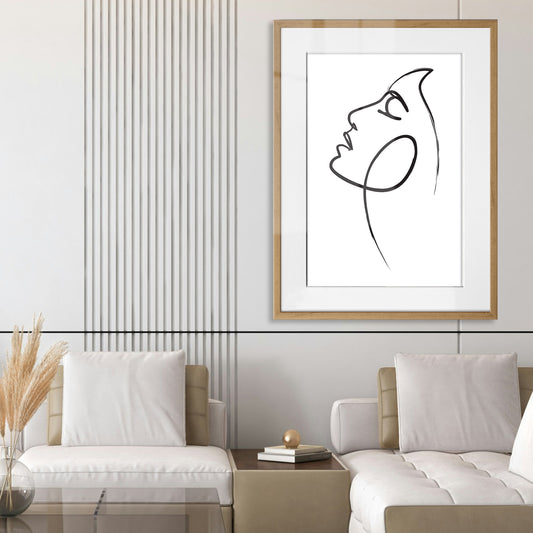 Womans Face Line Drawing Framed Art Print