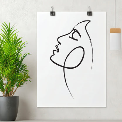 Womans Face Line Drawing Poster Print