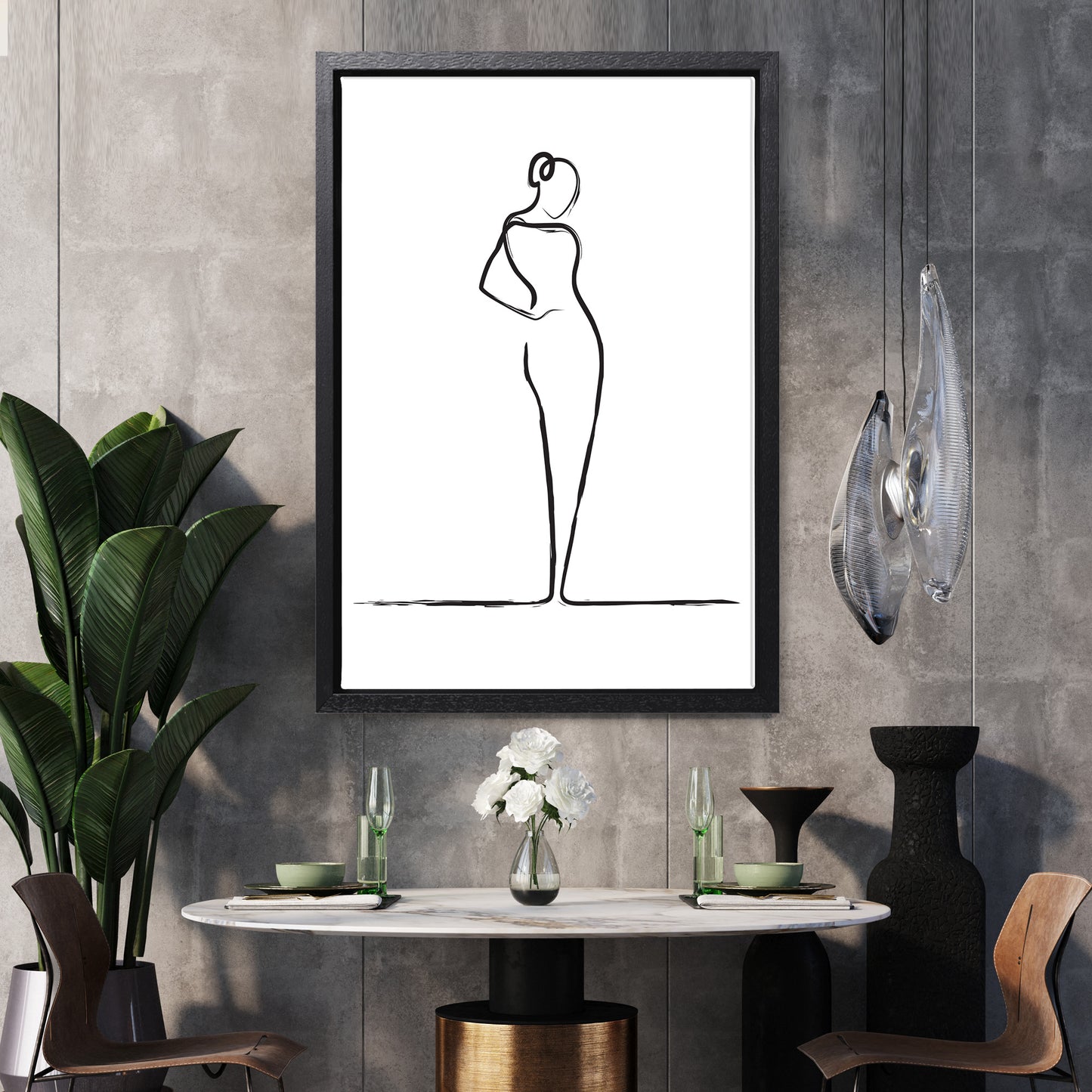 Elegant Woman Line Drawing Canvas Art Print