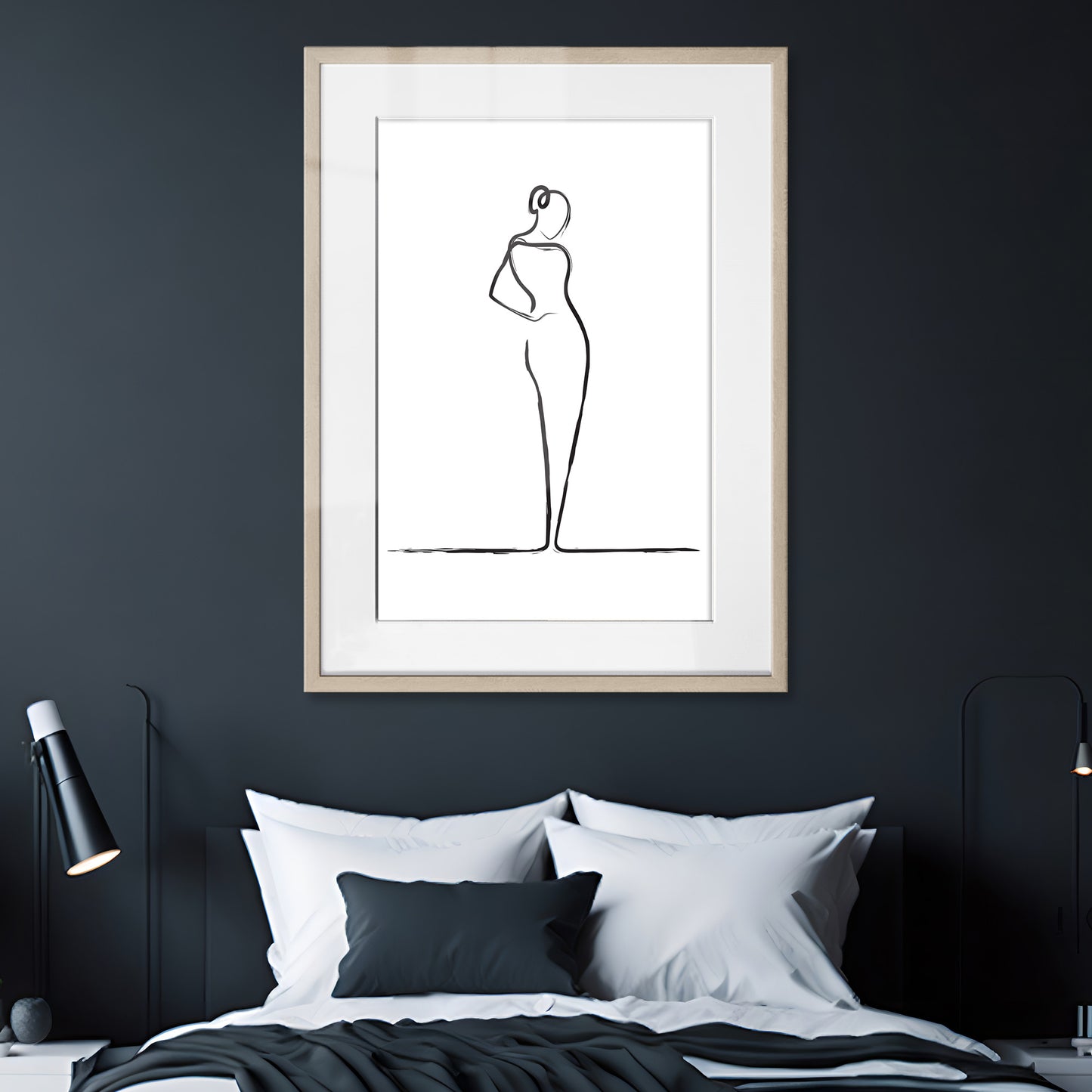 Elegant Woman Line Drawing Framed Art Print