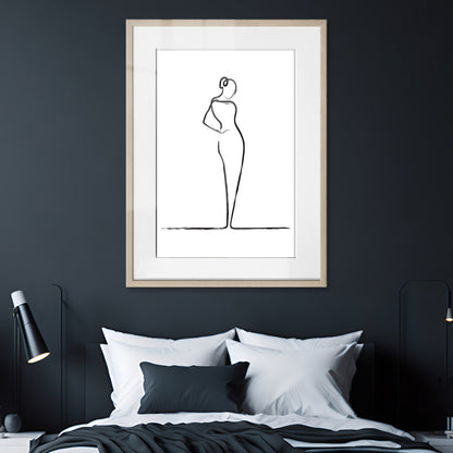 Elegant Woman Line Drawing Framed Art Print