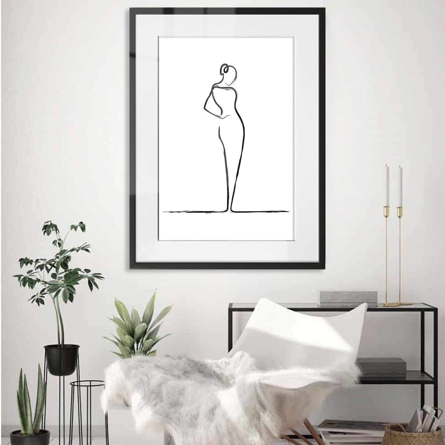 Elegant Woman Line Drawing Framed Art Print