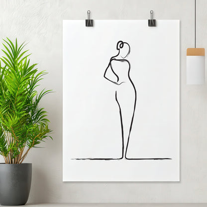 Elegant Woman Line Drawing Poster Print