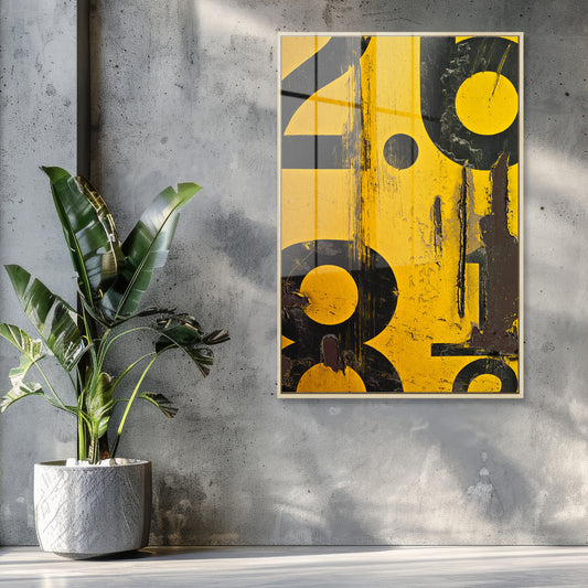 Yellow Numerical Decay Abstract Acrylic Art Print