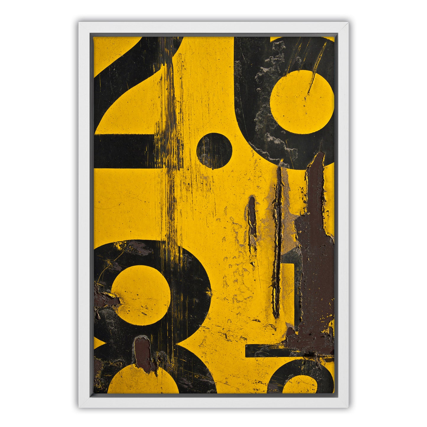 Yellow Numerical Decay Abstract Canvas Art Print