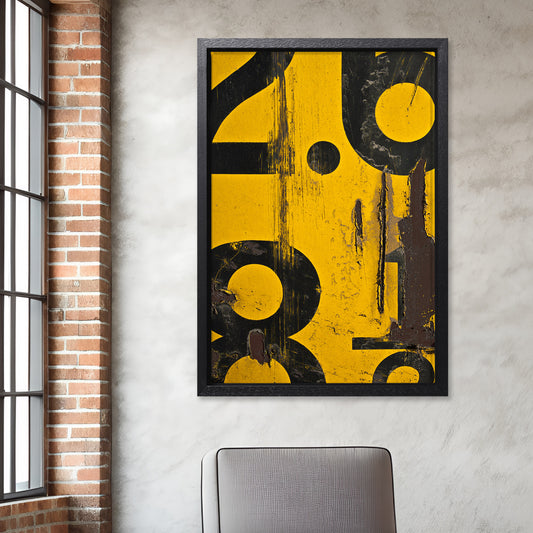 Yellow Numerical Decay Abstract Canvas Art Print