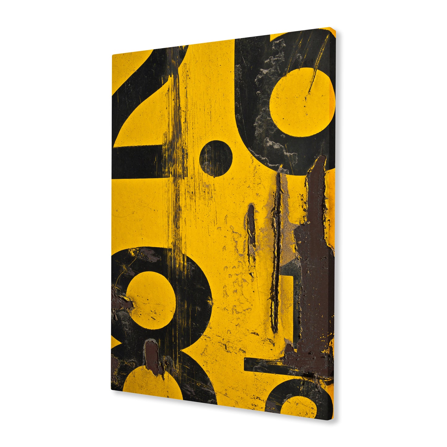 Yellow Numerical Decay Abstract Canvas Art Print